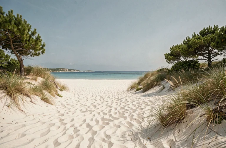 Plage naturiste secrète et sauvage de l'île de Ré avec dunes de sable fin et eau turquoise