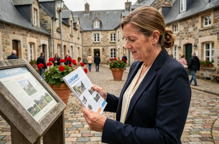 Employée municipale présentant les services de la communauté de communes de Guingamp en centre-ville