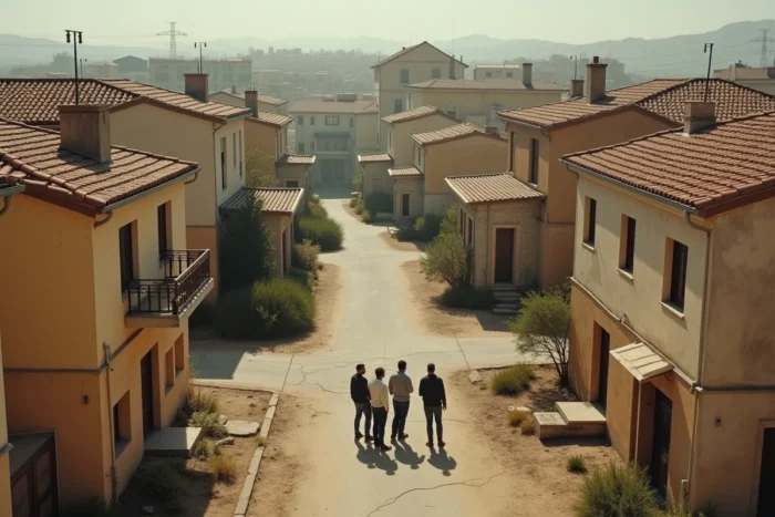 Vue aérienne d'un quartier sensible de Montpellier avec immeubles et résidents
